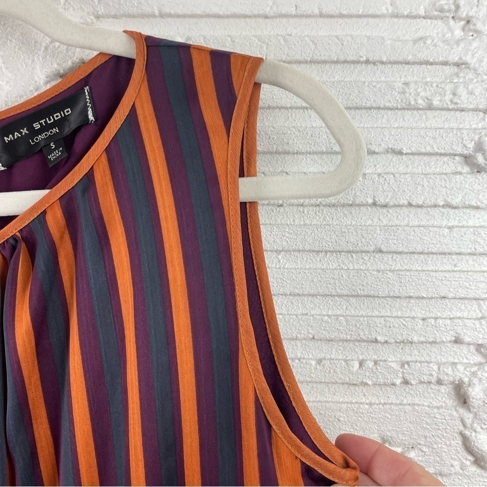 Max Studio London Sleeveless Midi Dress Silky Flowy V-Neck Multi Color Stripe S - Picture 4 of 16
